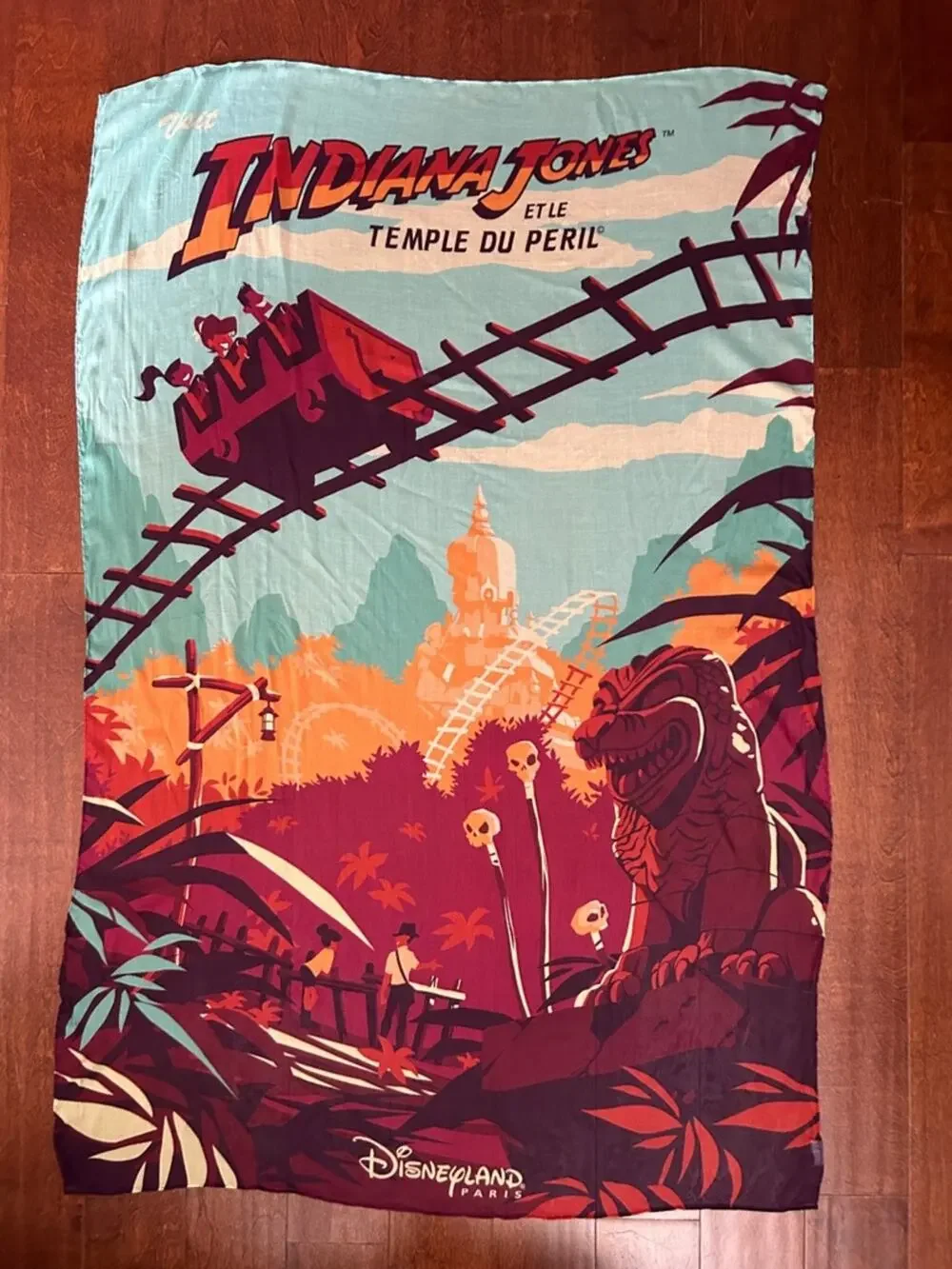 Disneyland Paris Graphic Scarf in Rich Berry and Blue, Indiana Jones in French